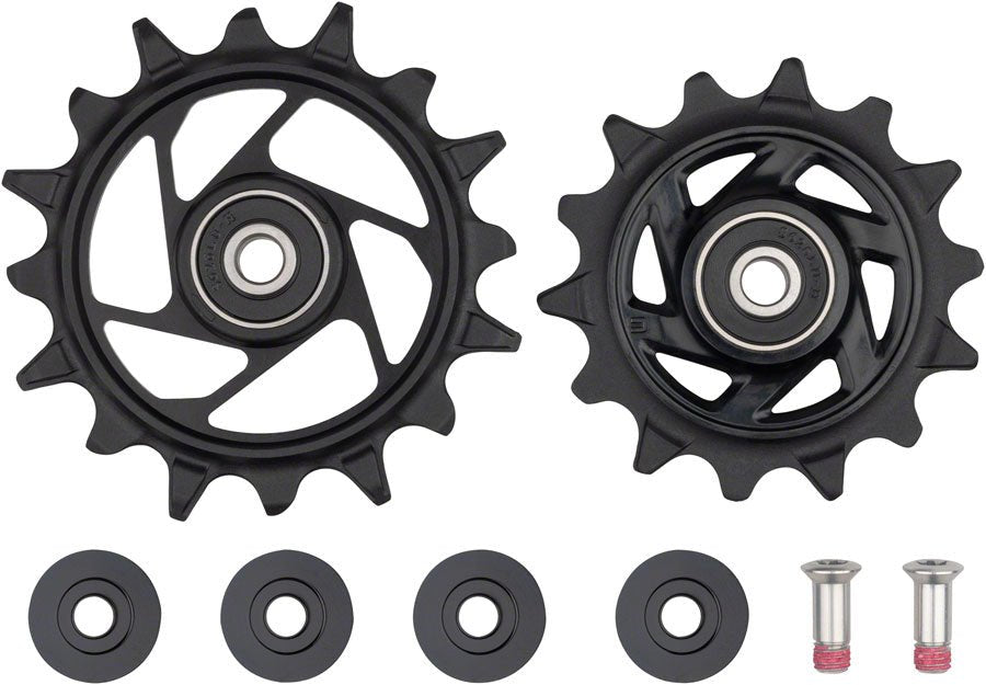 SRAM REAR DERAILLEUR PULLEY KIT XX T - TYPE EAGLE AXS (INCLUDES 14T UPPER AND 16T LOWER BLACK METAL SPIDER PULLEY, 2 ALUMINUM PULLEY SCREWS ) - The Lost Co. - SRAM - 11.7518.104.007 - 710845888830 -