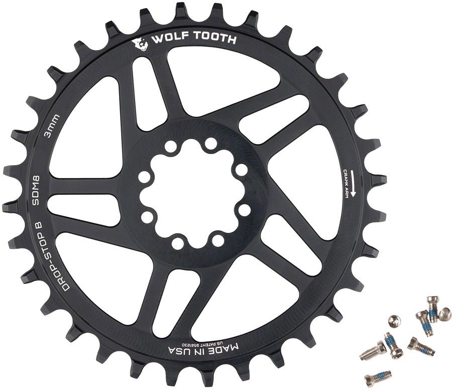Wolf Tooth Round Chainring - 34t - SRAM 8 - Bolt Direct Mount - Drop - Stop B - 3mm Offset - Black - The Lost Co. - Wolf Tooth Components - SDM8 - 34 - 810006808582 -