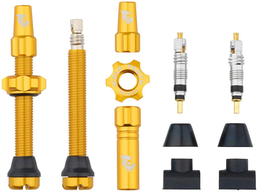 Wolf Tooth Tubeless Valve Stem Kit - 44mm Length - Gold - The Lost Co. - Wolf Tooth Components - TLV - KIT44 - GLD - 812719028028 -