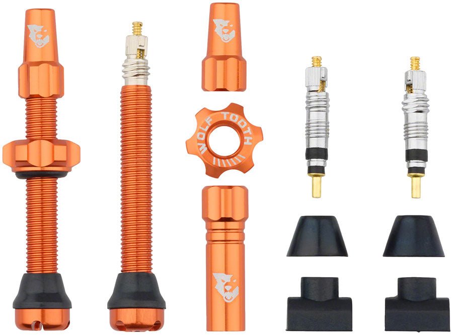 Wolf Tooth Tubeless Valve Stem Kit - 44mm Length - Orange - The Lost Co. - Wolf Tooth Components - TLV - KIT44 - ORG - 812719026895 -
