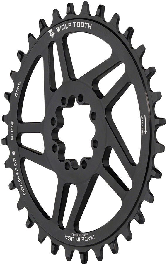 Wolf Tooth Components Chainring - Drop-Stop B - 0mm Offset - SRAM 8-Bolt Direct Mount - 36t - Round - Black - The Lost Co. - Wolf Tooth Components - CH0120 - 810006808964 - -