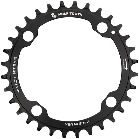 Wolf Tooth 104 BCD Chainring - 34t 104 BCD 4-Bolt Drop-Stop ST Requires Shimano 12-Speed HG+ Chain BLK