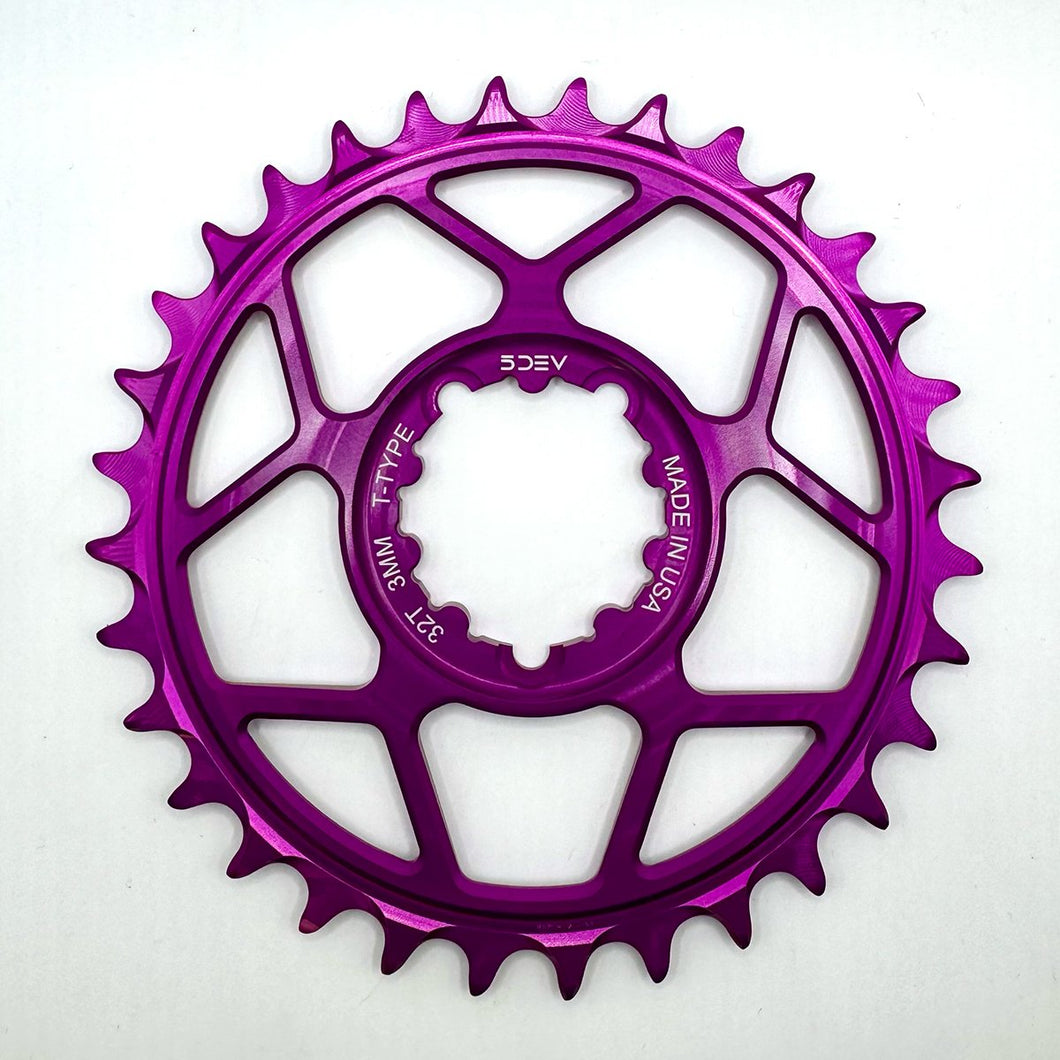 5DEV Chainring - T-Type SRAM 3-Bolt Chainring - 3mm Offset - 30T - Purple - The Lost Co. - 5Dev - B-FD2382 - 850058721026 - -