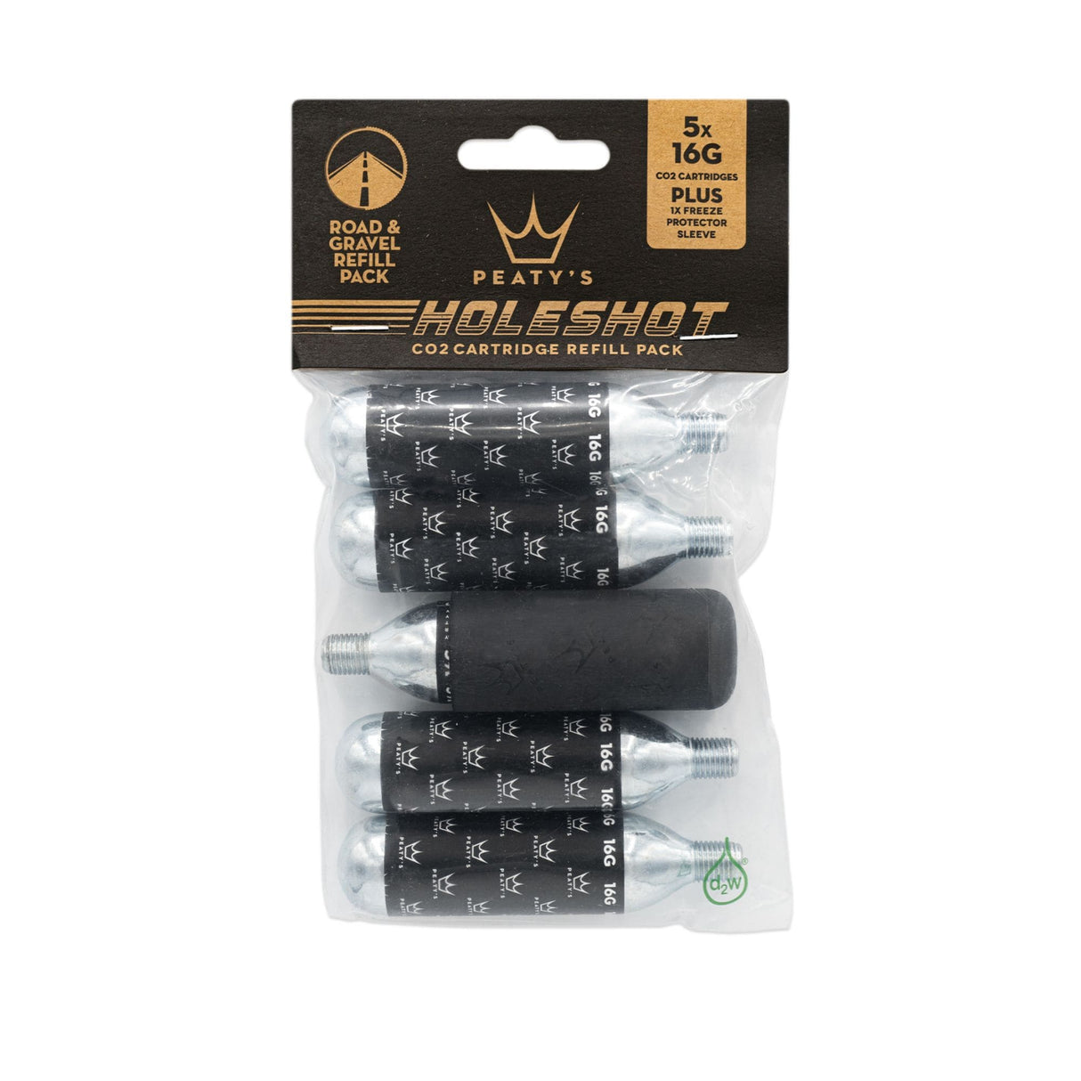 Peatys Holeshot CO2 Cartridge Refill w/Sleeve - 16g -5 pack - The Lost Co. - Peaty's - B-YE5200 - 5060541583924 - -