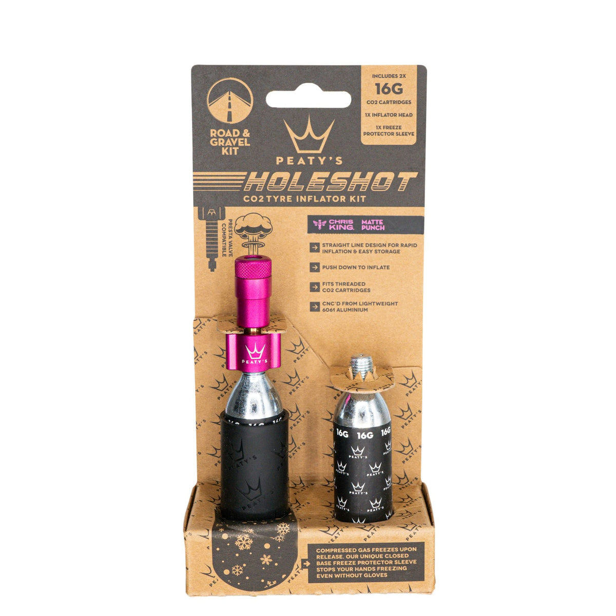 Peatys Holeshot Gravel/Road Tire Inflator Kit w/ CO2 Cartridges - Punc ...